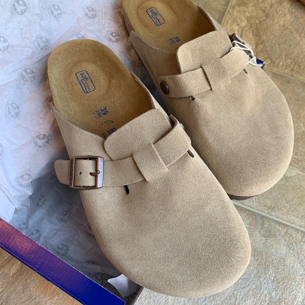 Birkenstock Boston Clog Taupe Leather Suede 39 R